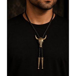 Retro Alloy Bolo Tie with Opal Stone-Adjustable Genuine Leather Cowboy Necktie for Men & Boys - Product Image 1