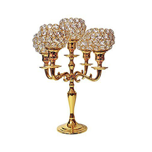 Bougeoir décoratif en métal laiton cristal à cinq bras pour mariage, pour la décoration de la maison et de l'hôtel - Product Image 1