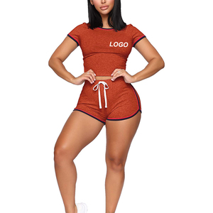 Conjunto Deportivo de 2 Piezas para Mujer, Pantalones Cortos Naranja de Algodón Tejido, Cuello Redondo, Manga Corta, Transpirable, Ajuste Holgado hasta la Rodilla, Felpa, Secado Rápido, Estilo Hip Hop - Product Image 3