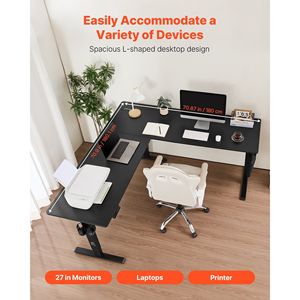 Dual Hooks Heavy Duty Electric Adjustable Height L-Shaped Corner Gaming Desk Carbon Steel <b>Computer</b> <b>Table</b> High Office Desks - Product Image 3