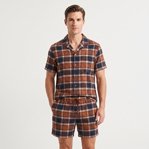 Conjunto de Pantalones Cortos de Franela para Hombre, Camisa de Franela para Dormir con Bolsillo y Pantalones Cortos, Conjunto de Dos Piezas para Dormir - Product Image 4