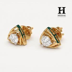 Pendientes de Diamantes Cultivados en Laboratorio con Certificación IGI, Oro Sólido de 14K y 18K, 1ct 2ct, Corte Brillante Redondo, DEF VVS CVD HPHT, Pendientes Triangulares - Product Image 2