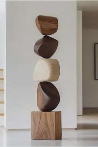 Sculpture de table en bois style galets, pièce décorative pour bureau, intérieurs de maison et décoration de comptoir d'accueil, provenant d'Inde - Product Image 5