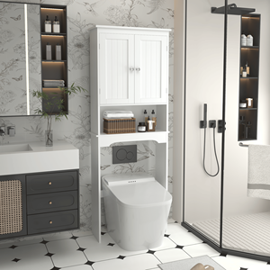 Mobiletto in Legno da Posizionare Sopra il WC, Organizzatore Salvaspazio per il Bagno - Product Image 1