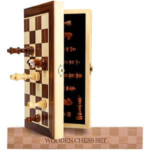 Juego de Ajedrez de Madera Hecho a Mano de Lujo, Tablero Plegable de 30 cm con Interior Acolchado, Estilo Clásico Staunton, Juego de Ajedrez de Madera para Regalos - Product Image 1