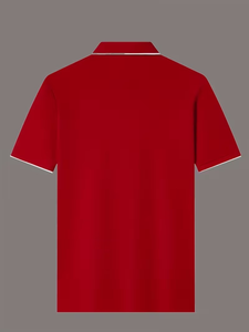 Men's Red Short Sleeve Polo Shirt Cotton Oxford Fabric Breathable Casual Design Front Logo Print Regular Fit - Product Image 3