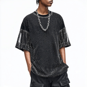 Camiseta de Doble Capa con Pedrería para Hombre, Estilo Urbano de Verano, Hombros Caídos - Product Image 3