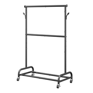 Appendiabiti a Rotelle in Acciaio al Carbonio Resistente, Capacità di Carico 68 kg, Barra Trasversale Regolabile con Ganci Laterali per Pantaloni - Product Image 6