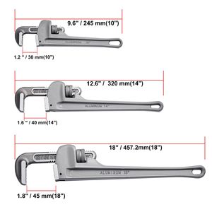 Jeu de clés à molette réglables pour plomberie, 3 pièces, 10'', 14'', 18'', en aluminium, pour tuyaux droits, avec mâchoires haute résistance, Ergo - Product Image 5
