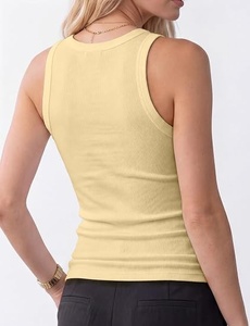 <b>Women</b> <b>White</b> Square Neck Crop <b>Tank</b> <b>Top</b> Sleeveless Knitted Casual Elastic Solid Color SKINNY Fit Spring Breathable 100% Cotton - Product Image 2