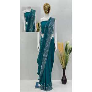 Magnifique sari en véritable broderie miroir pour les fêtes et les tenues de travail - Product Image 2