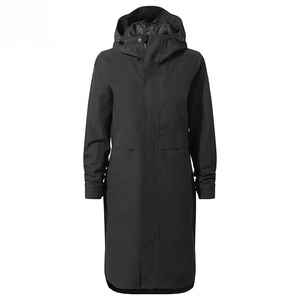 Veste d'hiver longue en duvet imperméable noire pour femme, avec capuche, légère, coupe-vent. - Product Image 1