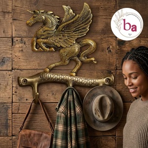 Patère murale Ba Antique Cheval ailé à 3 crochets, porte-manteau en métal, design animal, étanche, écologique, fixation murale - Product Image 2