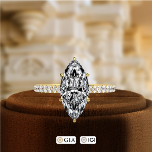 Bague de fiançailles certifiée IGI, taille marquise, en or massif 14 carats, diamant de laboratoire 1 carat, bague solitaire pavée de diamants, bague de promesse - Product Image 2