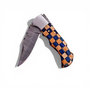 Couteau pliant à lame pointue en acier Damas forgé à la main, manche en bois couleur olive, qualité industrielle, 7,5 pouces au total - Product Image 1