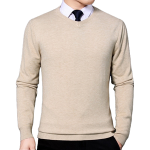Pull en laine tricoté à col en V pour homme, couleur unie, manches longues, vêtements d'hiver - Product Image 1