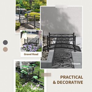 Ponte da Giardino Zen in Stile Vintage Nero Resistente alle Intemperie da 1 Metro con Ringhiere di Sicurezza in Metallo - Product Image 6