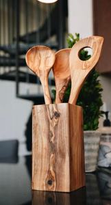 Ensemble de cuillères en bois d'olivier avec support, support à cuillères en bois fait main, ustensile de cuisine rustique pour organiser |   Idée de cadeau de pendaison de crémaillère - Product Image 4