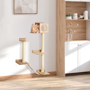 Lussuoso Parco Giochi Grande per Gatti con Tiragraffi in Sisal, Centro Attività Giallo, Casetta Giocattolo in Legno per Gatti con Materiale in Tessuto - Product Image 2