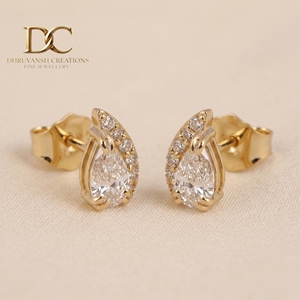 Elegantes Pendientes Étnicos de Oro Amarillo Sólido de 14 Quilates con Diamantes Cultivados en Laboratorio Certificados por IGI para Mujer, Corte de Pera Brillante, Joyería Personalizada - Product Image 2