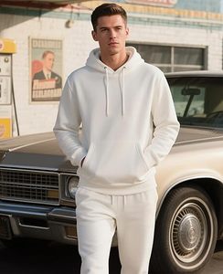 Ensemble survêtement homme blanc à capuche et pantalon, couleur unie, décontracté, manches longues, 100% coton respirant, coupe classique - Product Image 1