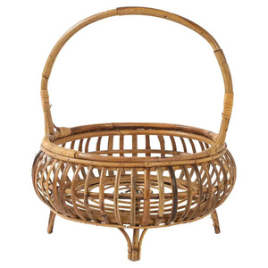 Panier de rangement artisanal en bambou naturel avec poignée et pieds, panier décoratif pour fruits et fleurs, pour la maison, l'hôtel, la décoration de restaurant - Product Image 1