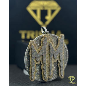 Personalized Luxury Hip Hop "MM" Drip <b>Pendant</b> in 925 Sterling <b>Silver</b> Iced Out Moissanite <b>Pendant</b> for Men - By Trisha Jewels - Product Image 5