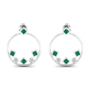 Pendientes de Aro REYES con Gema de Esmeralda de Corte Princesa de 0.24 Quilates en Oro Blanco de 14K, Joyería de Boda con Moissanita Certificada por GRA - Product Image 2