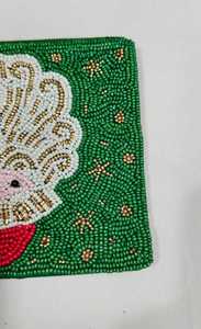 Handmade Beaded Christmas Santa <b>Purse</b> <b>Green</b> Square Zipper Wallet Embroidery Craft Gift - Product Image 3