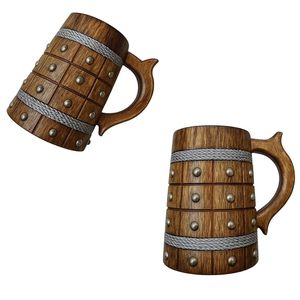 Handcrafted Acacia Wood Drinking <b>Mug</b> Viking Style Tankard with Rope Design and Metal Studs Brown Finish for Parties - Product Image 4