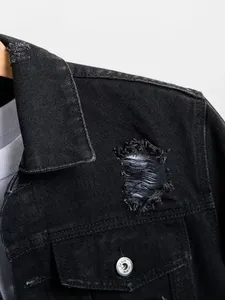 Blousons d'hiver en gros pour hommes, style streetwear vintage, en denim délavé soleil, patchwork, broderie, personnalisables, effet délavé à l'acide - Product Image 2