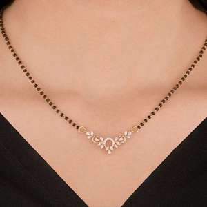 Gold Diamond Mangalsutra <b>Necklace</b> for Women – Elegant <b>Black</b> Bead Chain with Designer CZ <b>Pendant</b>, Wear Diamond Jewelry - Product Image 1