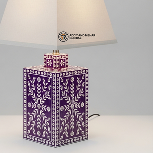 Lanterne de table artisanale carrée en os incrusté, écologique et légère, motif floral, mosaïque de luxe, lampe de chevet traditionnelle - Product Image 2