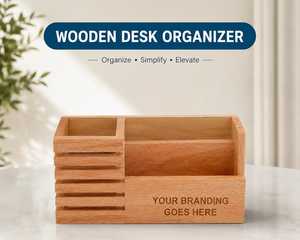 Wooden Office Desk Organizer for Pens, Cards & Accessories Elegant Wooden <b>Stationery</b> Organizer with Multi Storage Compartments - Product Image 4