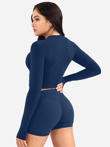 Womens Yoga <b>Long</b> Sleeve Top With Scrunch Butt Shorts Sets 2 Piece Summer Casual Solid Crew Neck <b>Matching</b> T-shirt Set For Running - Product Image 5