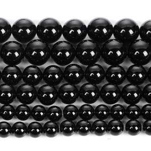 Perles rondes polies en onyx noir naturel, pierres précieuses énergétiques pour la fabrication de bijoux DIY, bracelets, options en gros - Product Image 1