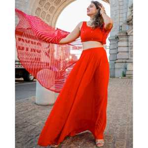 Conjunto de Falda de Gasa Roja Escarlata Transpirable para Mujer, Talla XS - Product Image 6