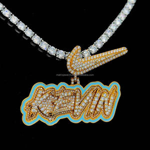 Pendentif diamant en argent sterling 925 nuit lueur dans l'obscurité couleur émail nom lettre personnalisé Moissanite Hop Hop pendentif - Product Image 4