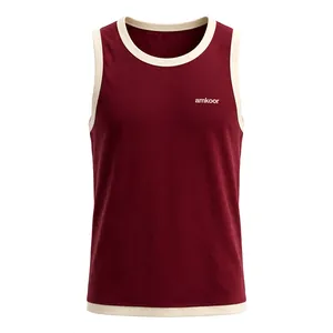Débardeur sans manches pour homme, couleur marron, col rond, tricoté, respirant, vêtements de sport décontractés, couleur unie, bloc de couleur - Product Image 1