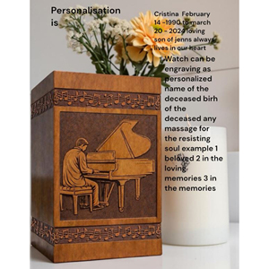 Urne funéraire en bois personnalisée avec musique de piano, gravée, pour hommage commémoratif à la crémation par AYAANS - Product Image 2