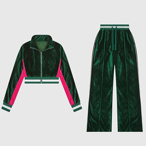 Conjunto de sudadera con capucha y pantalón de chándal de terciopelo para mujer, hecho a medida, con cremallera, bolsillos, top corto y pantalón de chándal de terciopelo, conjunto de dos piezas. - Product Image 5