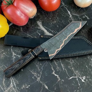 Couteau de chef japonais professionnel en cuivre damas forgé à la main, manche en bois noir, OEM ODM, marque privée - Product Image 1