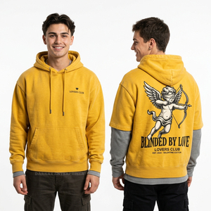 Sudadera con Capucha para Hombre, Diseño Personalizado con Lavado Mineral, Gráfico de Manos de Esqueleto y Corazón, Estampado de Romance Eterno, Estilo Urbano Desgastado - Product Image 3