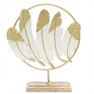 Recién llegado, decoración única para la mesa del hogar, pluma de Metal tallada, Base de madera con acento, artesanía de aluminio para fiesta de Navidad de Ramadán - Product Image 1