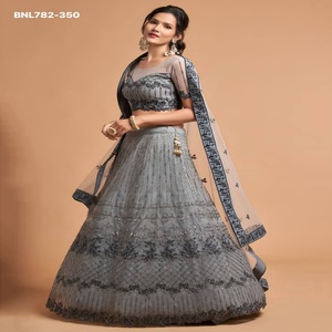 Ensemble Lehenga-Choli gris de qualité supérieure en tissu filet doux avec broderie Zari-Badla-Thread-Multiple Sequin, coupe trapèze, pour femme, exportateur de mode - Product Image 1