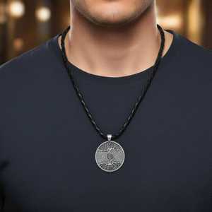 Number Tree Grey Rustic Alloy Pendant with 24-Inch Leather Cord Chain for Men and Boys - Product Image 1