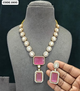 Luxury Aqua Green Pendant Necklace Set <b>Black</b> <b>Polish</b> Gold Plated Brass Designer Party Wear Wedding Jewelry for Women Set - Product Image 4