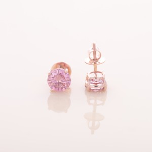 IGI Certified Lab Grown Pink Diamond Solitaire Stud <b>Earrings</b> 9KT Yellow / White / Rose Gold Classic Round Cut <b>Earrings</b> - Product Image 5