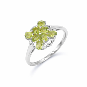 925 Sterling Silver Floral Peridot Ring 8 Pear Shape Green <b>Stone</b> Flower Design 1 Micron Gold Plated Jewelry - Product Image 5