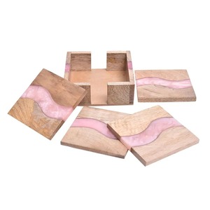 Wood Resin Coaster Set with Beautiful Patterns for Coffee <b>Mugs</b> Tea Cups and Glasses in Modern Homes - Product Image 4